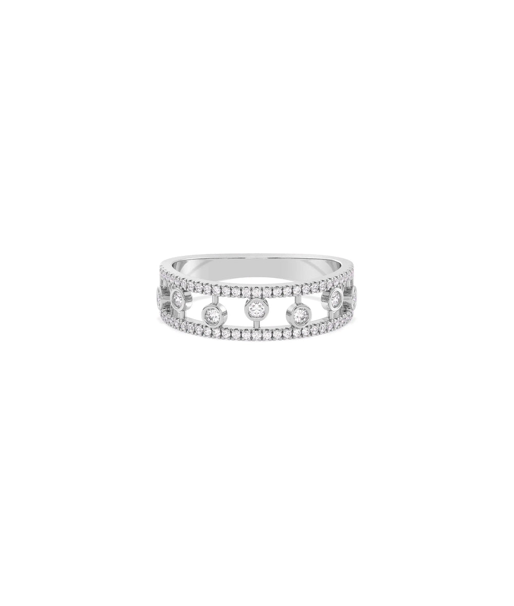 Diamond 2 Line Band Ring with Clusters in white gold with two-line sparkle