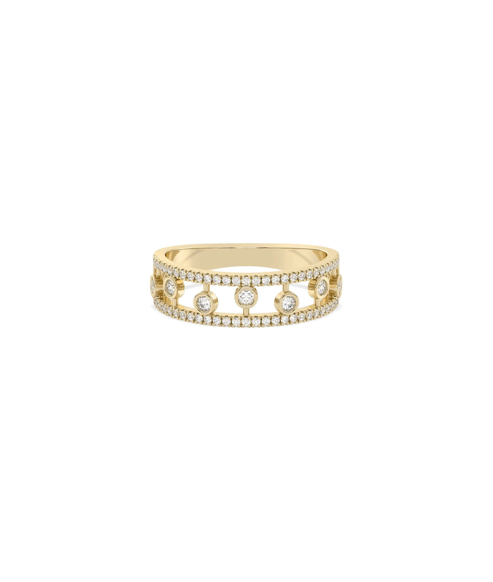 Diamond 2 Line Band Ring with Clusters in yellow gold with dual rows and clusters