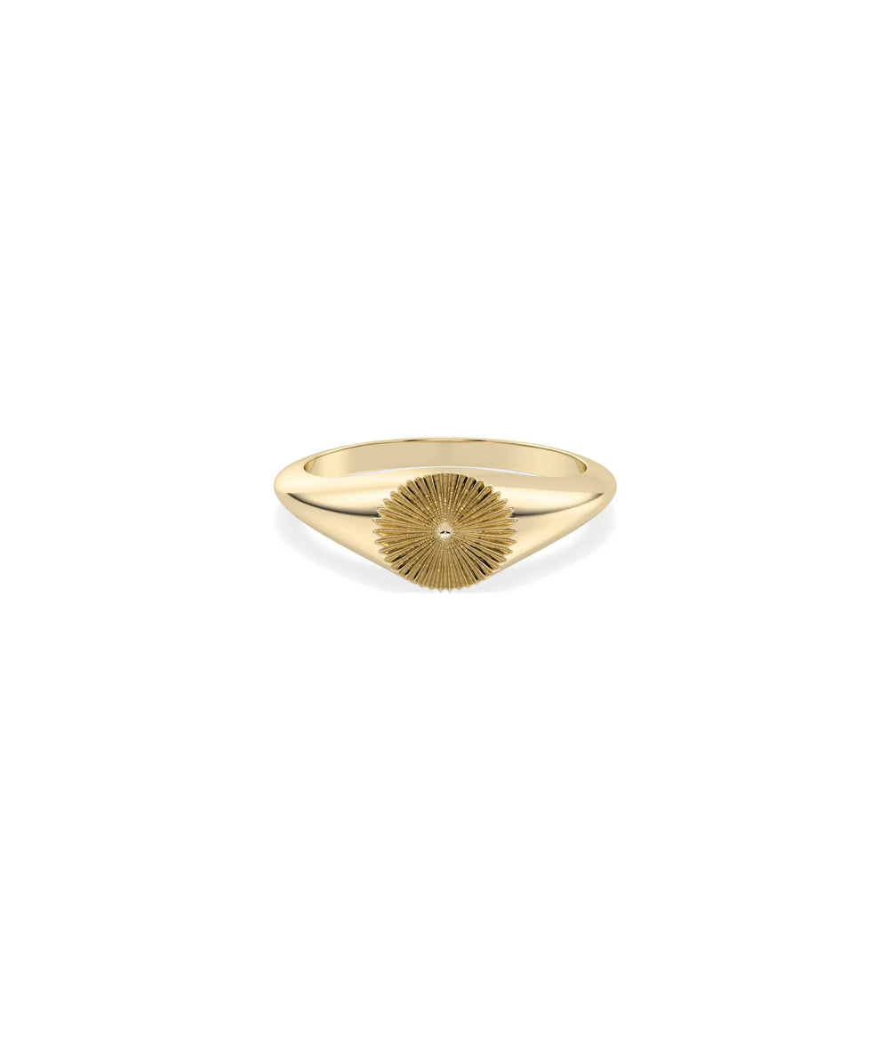 Gold Fluted Circle Signet Ring yellow gold showcasing circular fluted face design