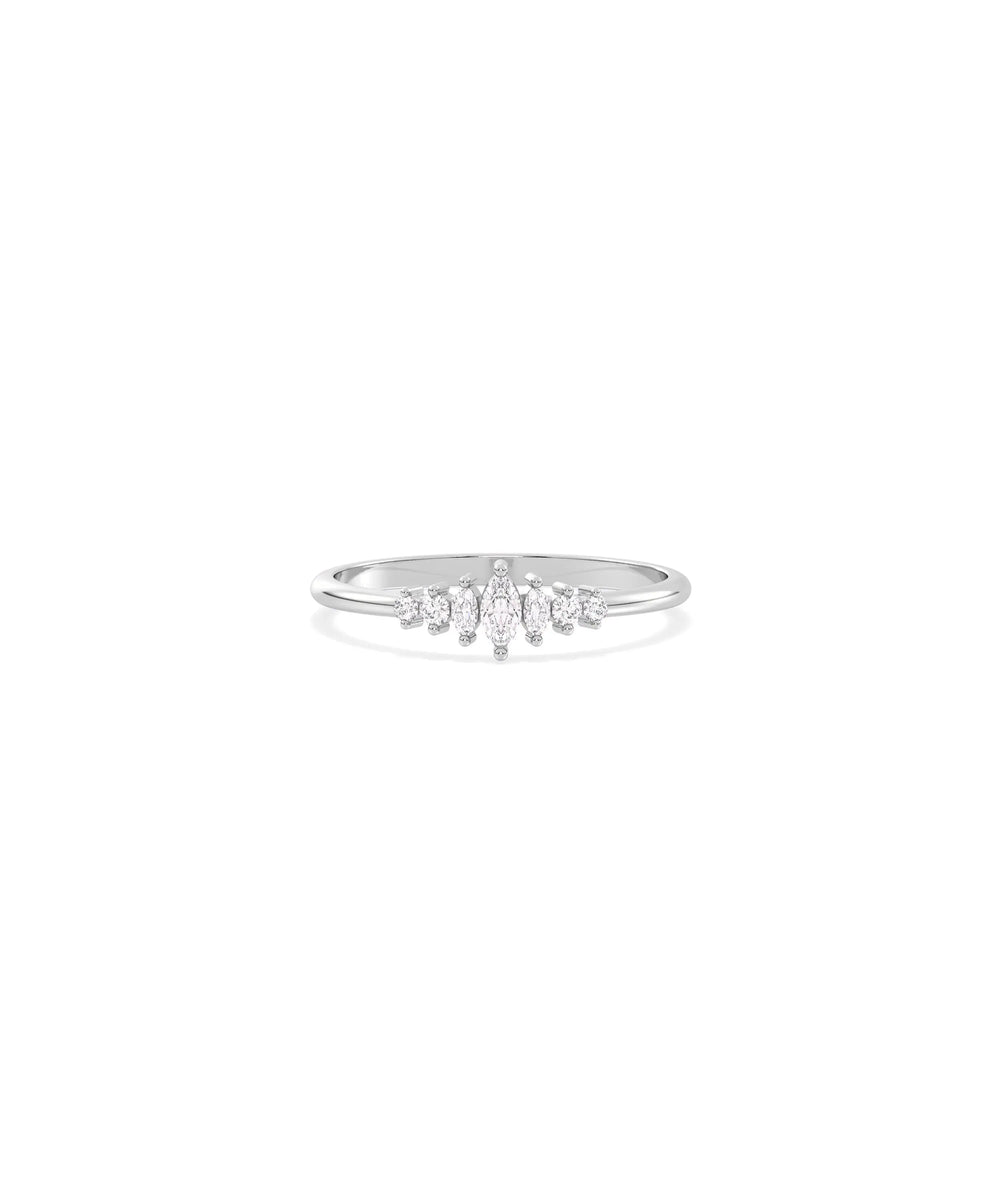Diamond Multi Shape Graduating Band Ring in white gold with varied diamond shapes