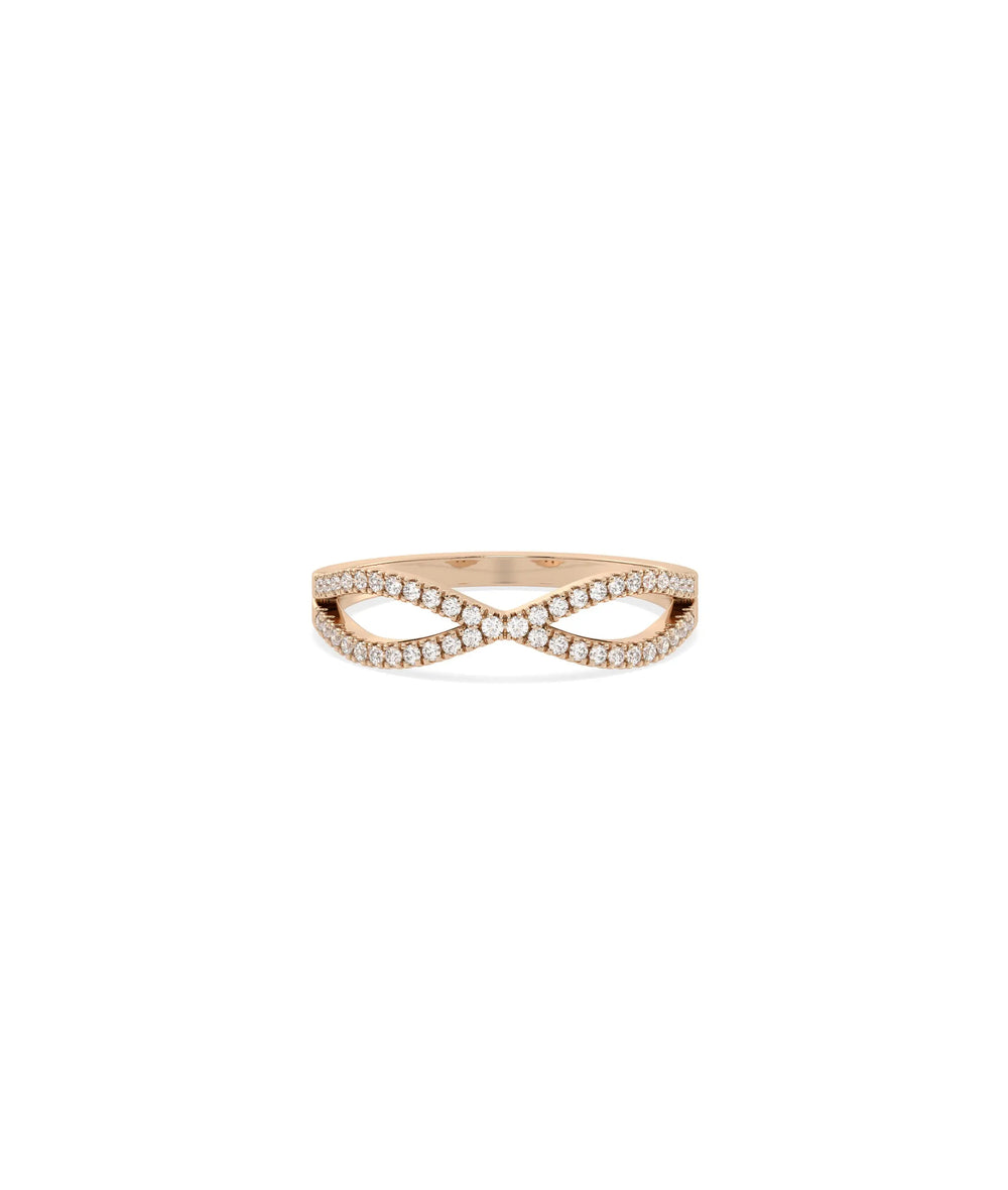 Rose gold Criss Cross Diamond Ring with bold intersecting band sparkle