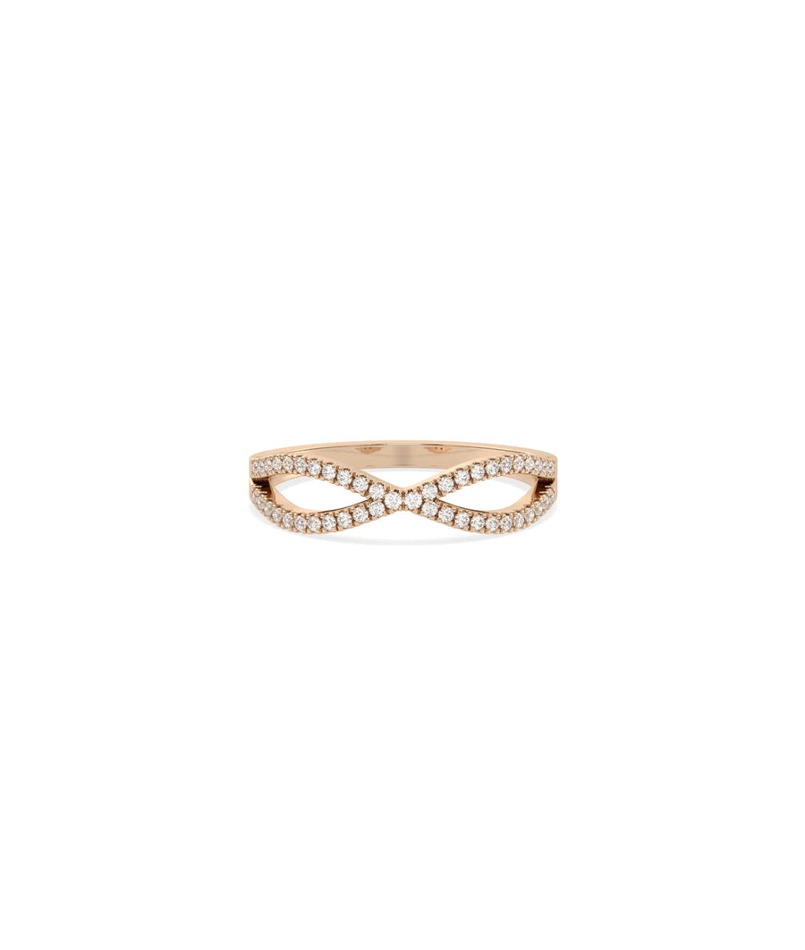Rose gold Criss Cross Diamond Ring with bold intersecting band sparkle