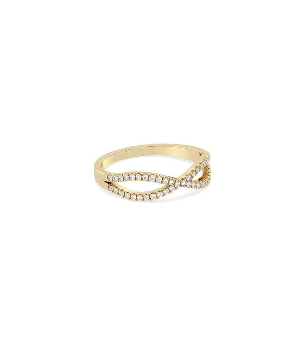 Side view of Criss Cross Diamond Ring showing 5.4mm width at crossing point alternate view