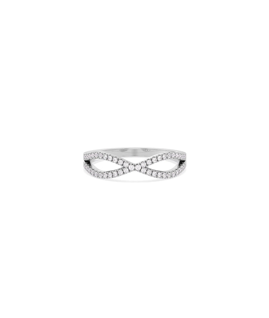 Criss Cross Diamond Ring in white gold featuring geometric criss-cross with diamonds