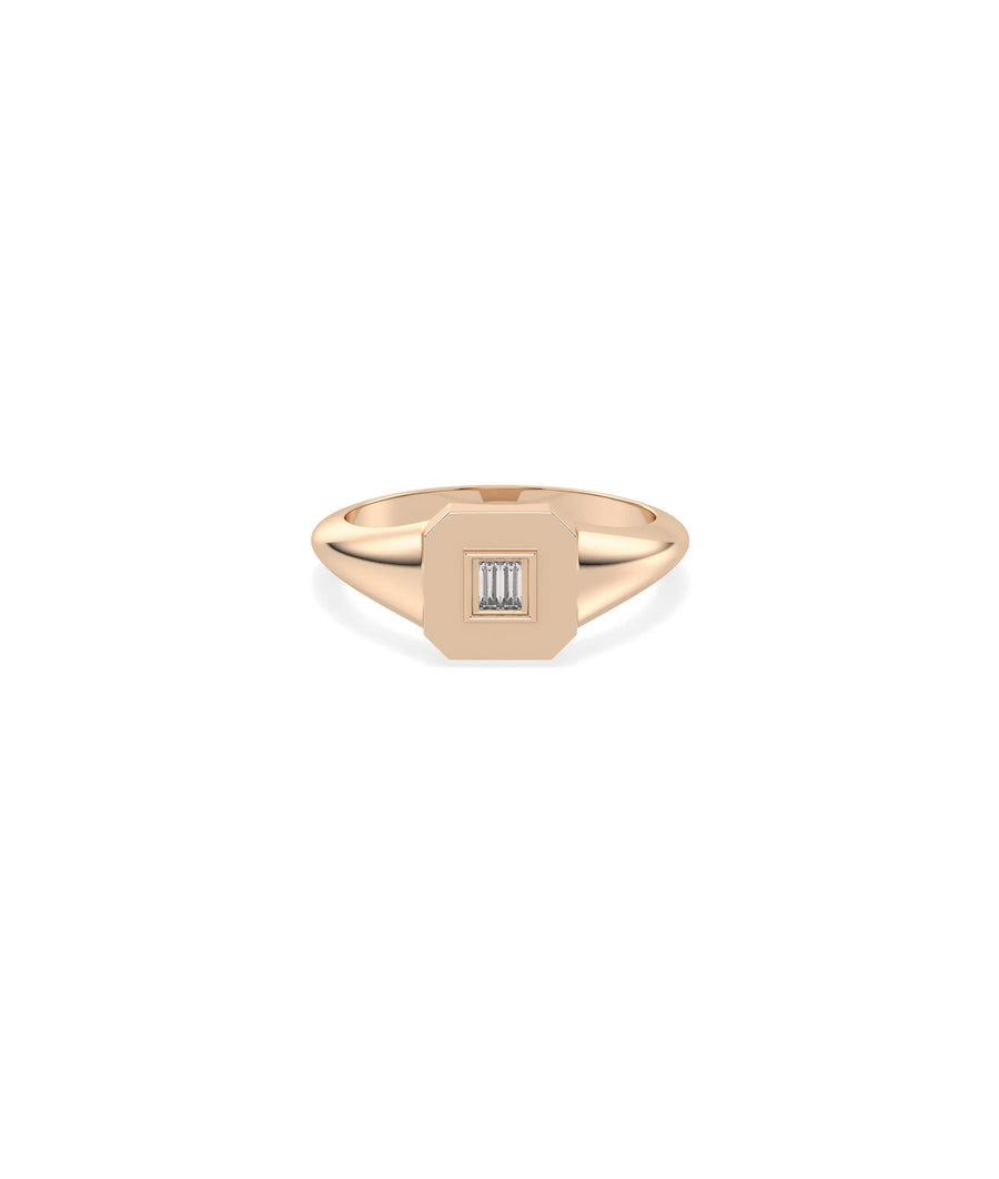 Rose gold Diamond Baguette Cluster Emerald Shape Signet Ring with Art Deco baguettes