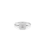 Diamond Baguette Cluster Emerald Shape Signet Ring in white gold with geometric signet face