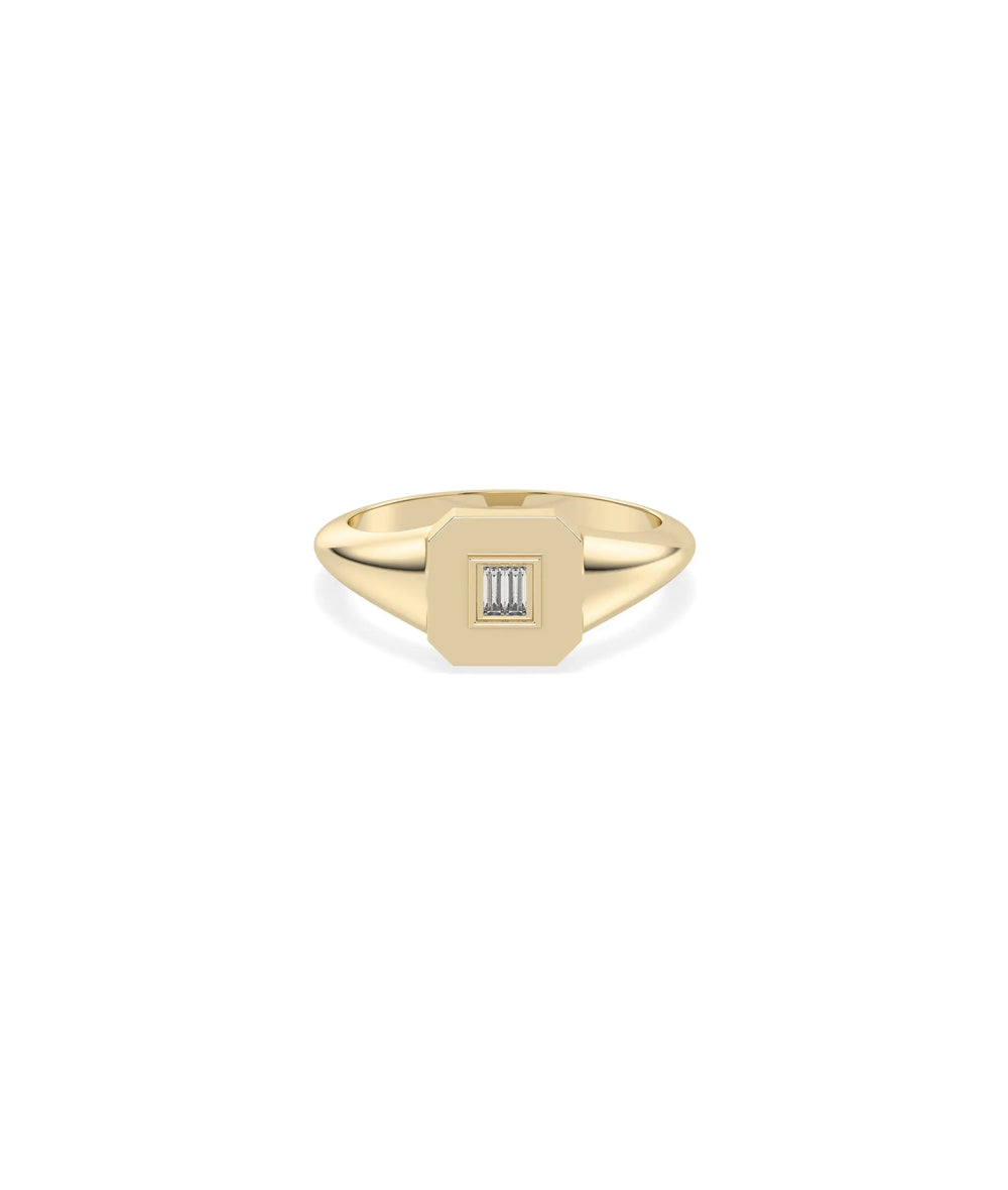 Diamond Baguette Cluster Emerald Shape Signet Ring in yellow gold with baguette cluster