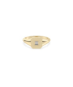 Diamond Baguette Cluster Emerald Shape Signet Ring in yellow gold with baguette cluster