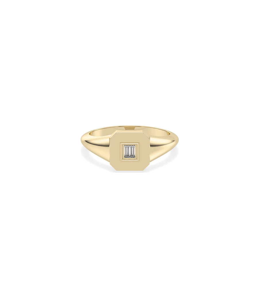 Diamond Baguette Cluster Emerald Shape Signet Ring in yellow gold with baguette cluster