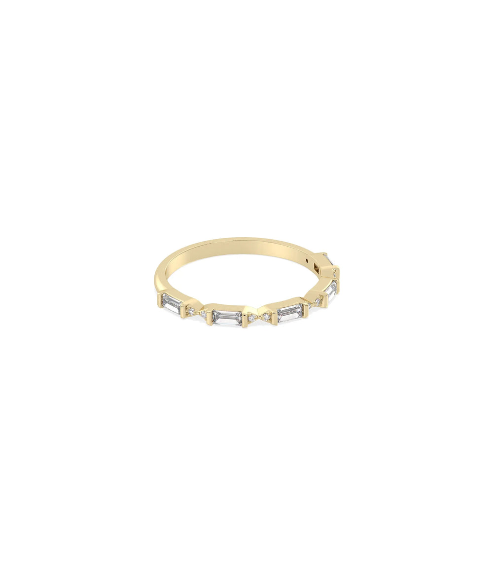Side view of Diamond Baguette Band Ring showing 2mm length and linear baguette arrangement