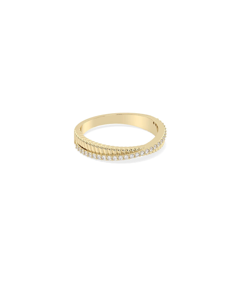 Side view of Diamond Line and Fluted Gold Band Ring showing 2.1mm width and texture