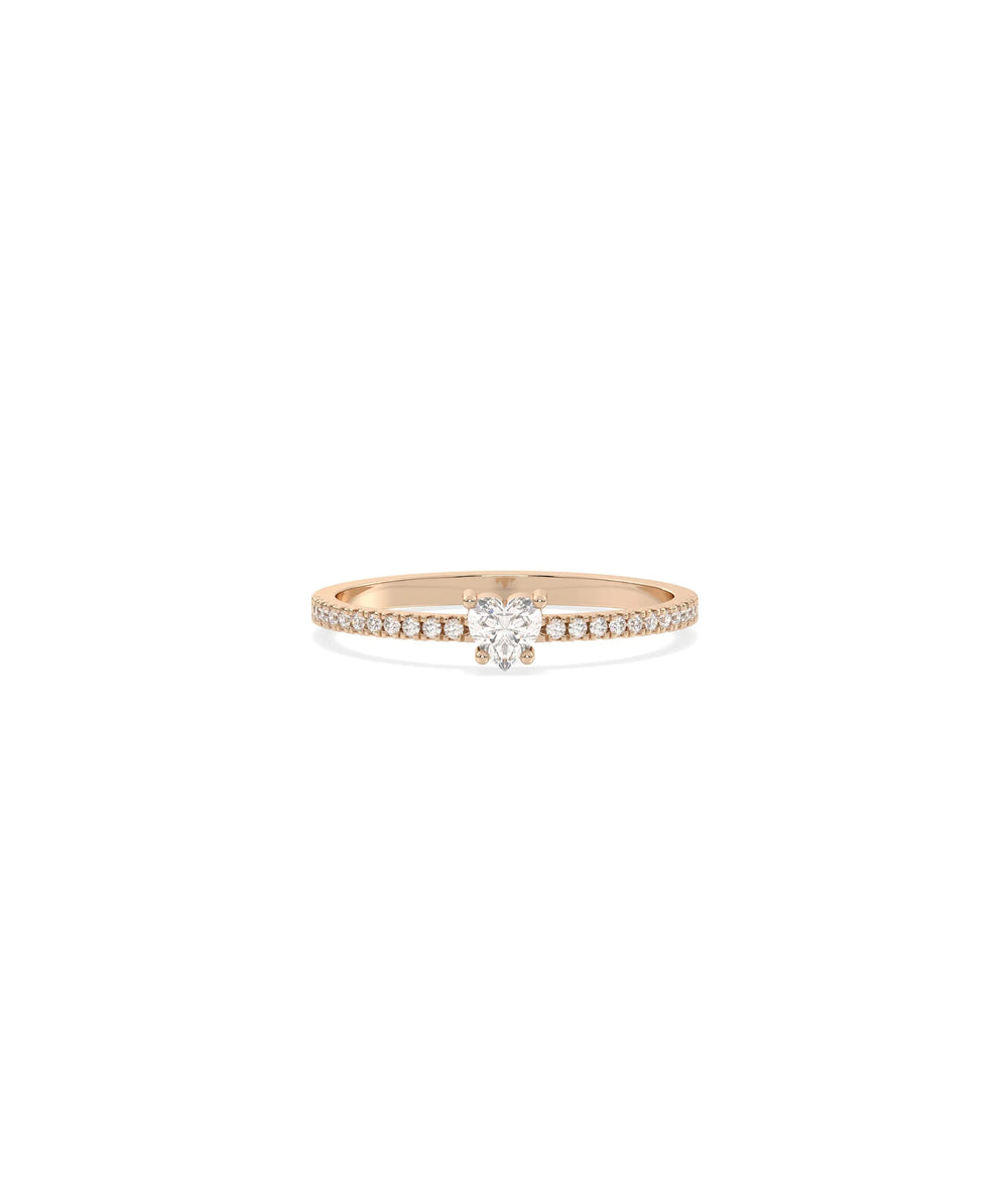Rose gold Solitaire Diamond Band Ring with brilliant center diamond and band accents