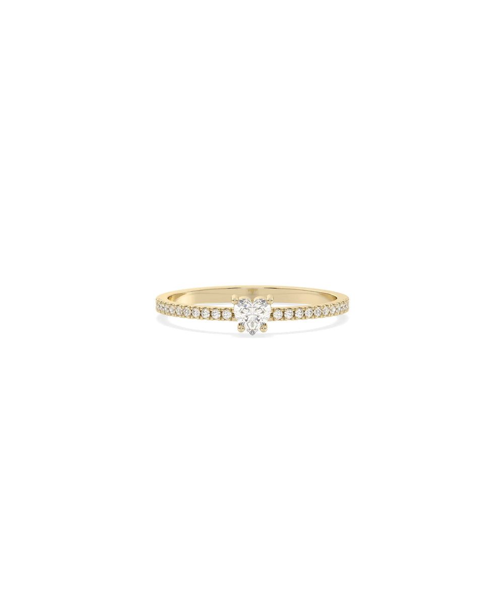 Solitaire Diamond Band Ring in yellow gold with center diamond and accents