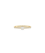 Solitaire Diamond Band Ring in yellow gold with center diamond and accents