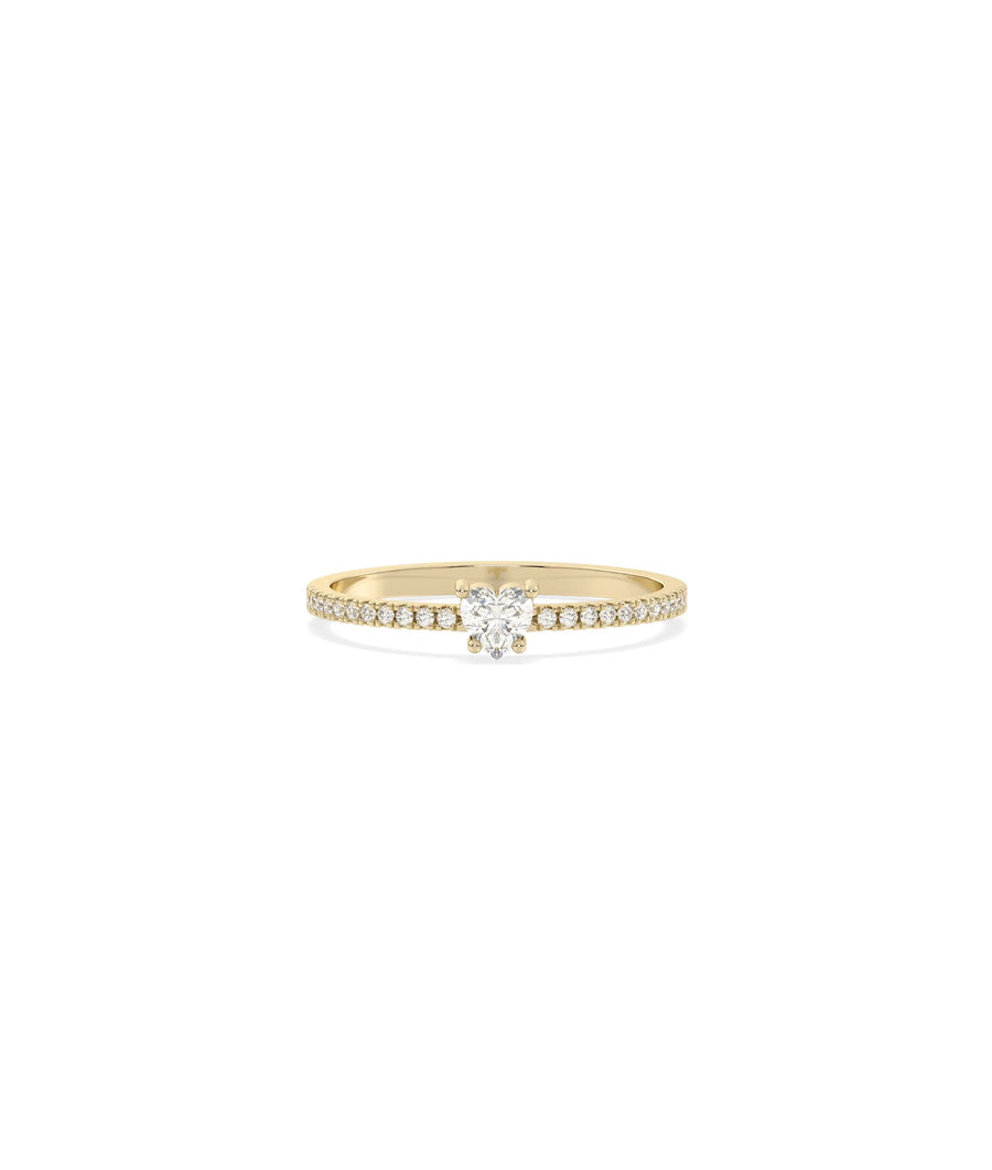 Solitaire Diamond Band Ring in yellow gold with center diamond and accents