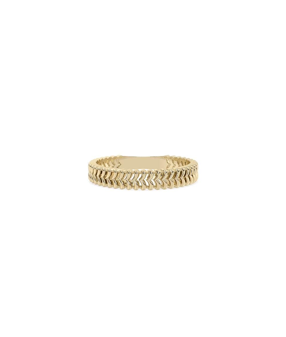 Gold Chevron Band Ring in yellow gold with distinctive V-shaped chevron pattern