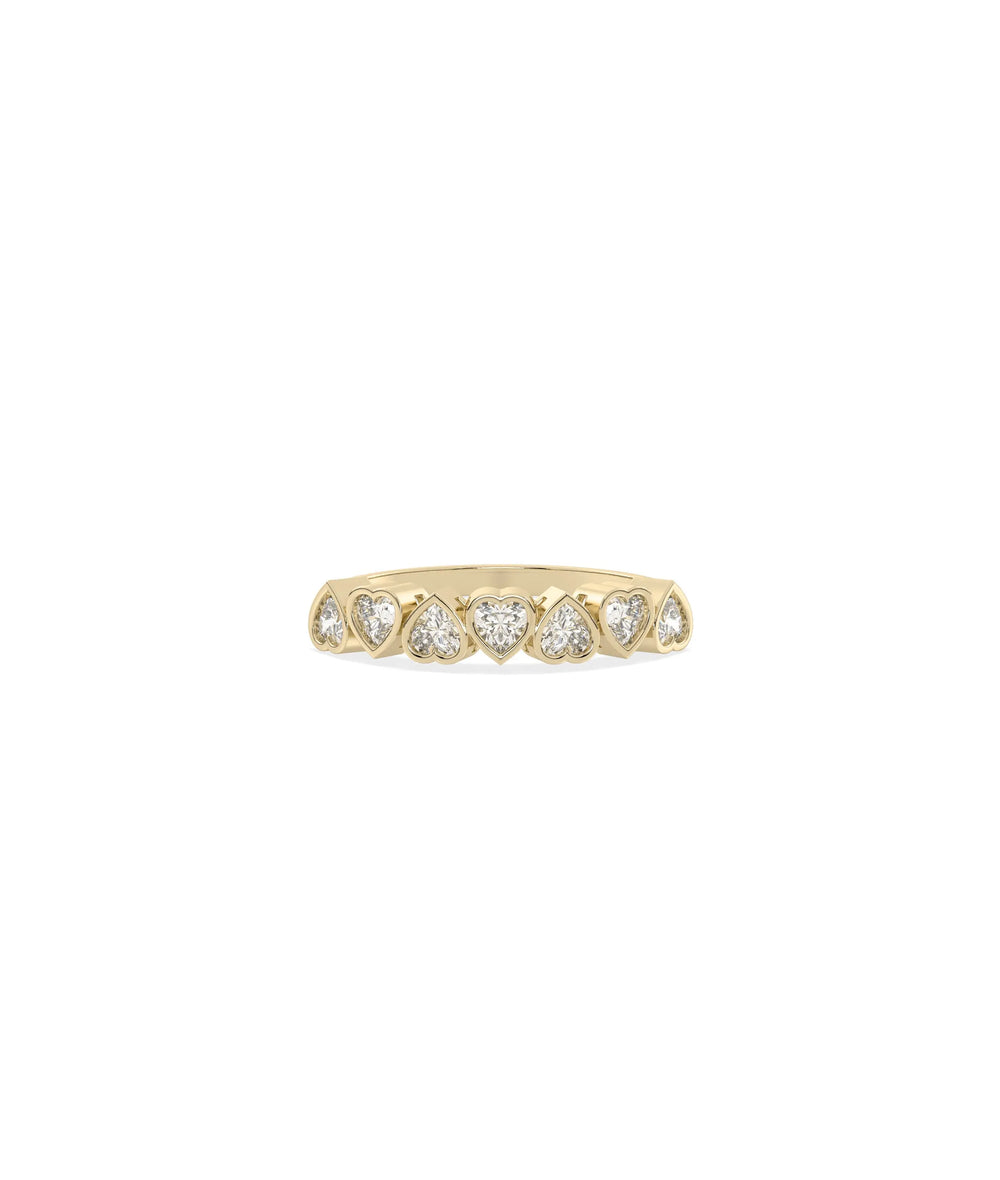 Diamond Heart Shape Band Ring in yellow gold with five heart-shaped diamonds
