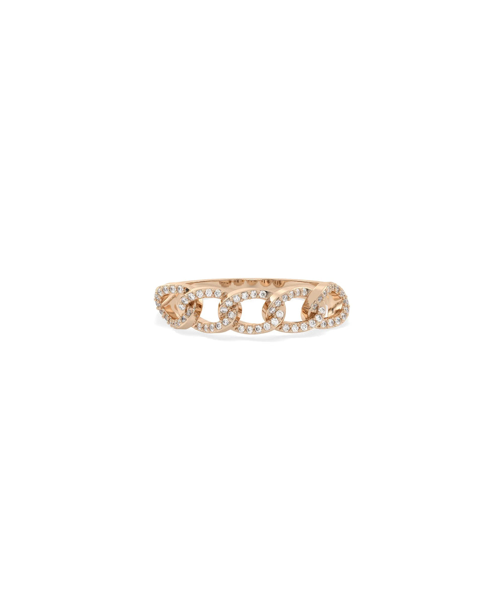 Rose gold Diamond Curb Link Band Ring with heritage chain-inspired texture