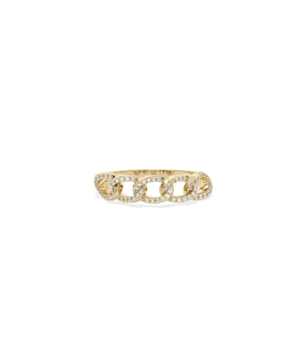 Diamond Curb Link Band Ring in yellow gold with curb chain pattern and diamonds