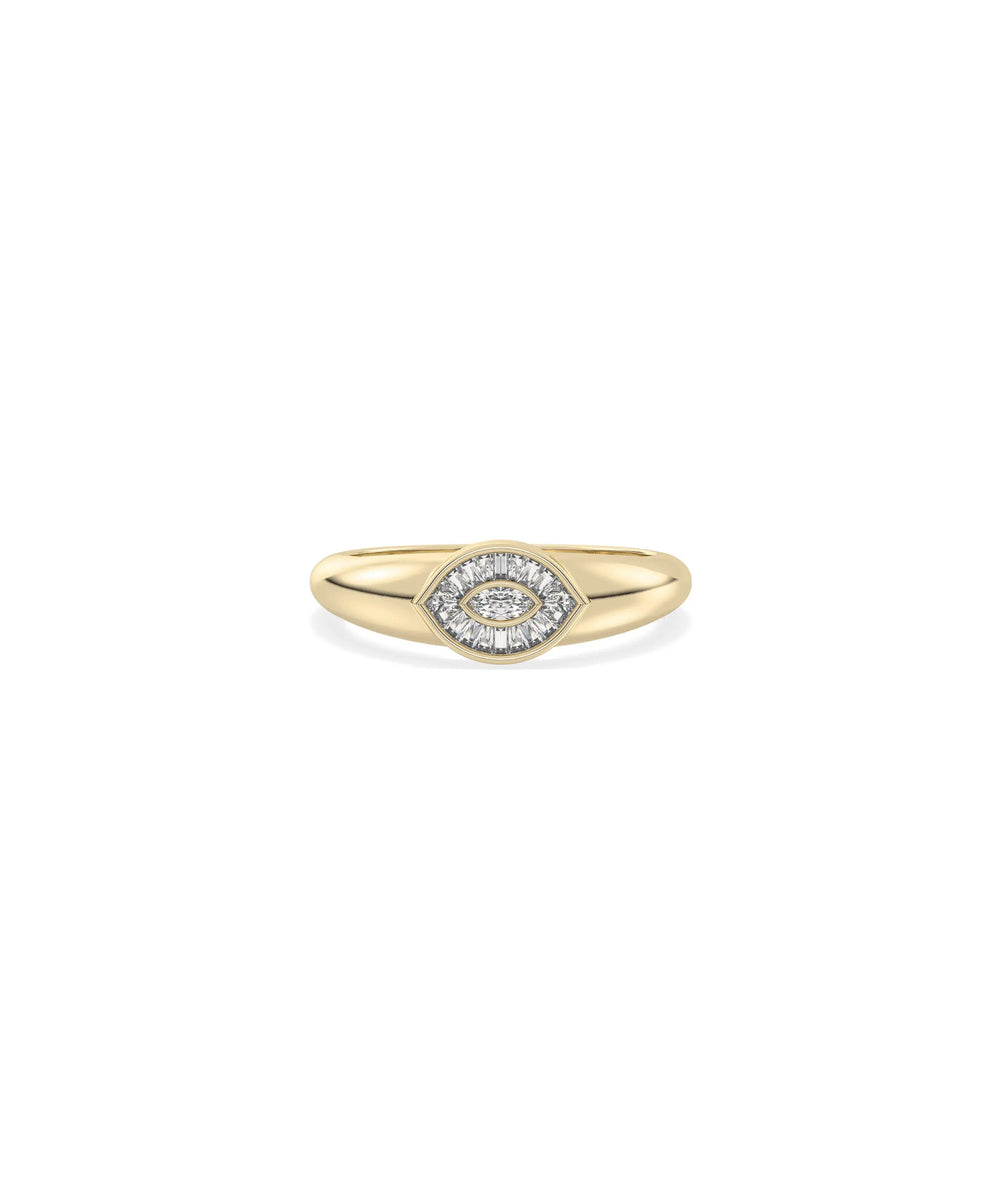 Diamond Evil Eye Band Ring in yellow gold with diamond-adorned evil eye symbol