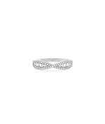 Diamond Criss Cross Diamond Band Ring in white gold with baguette and accent diamonds