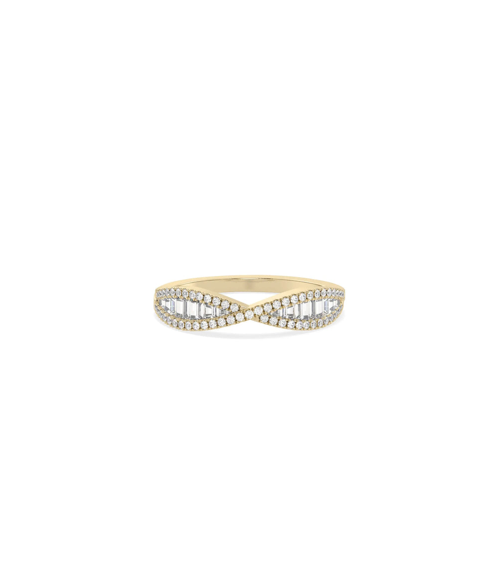 Diamond Criss Cross Diamond Band Ring in yellow gold with interlocking diamond bands