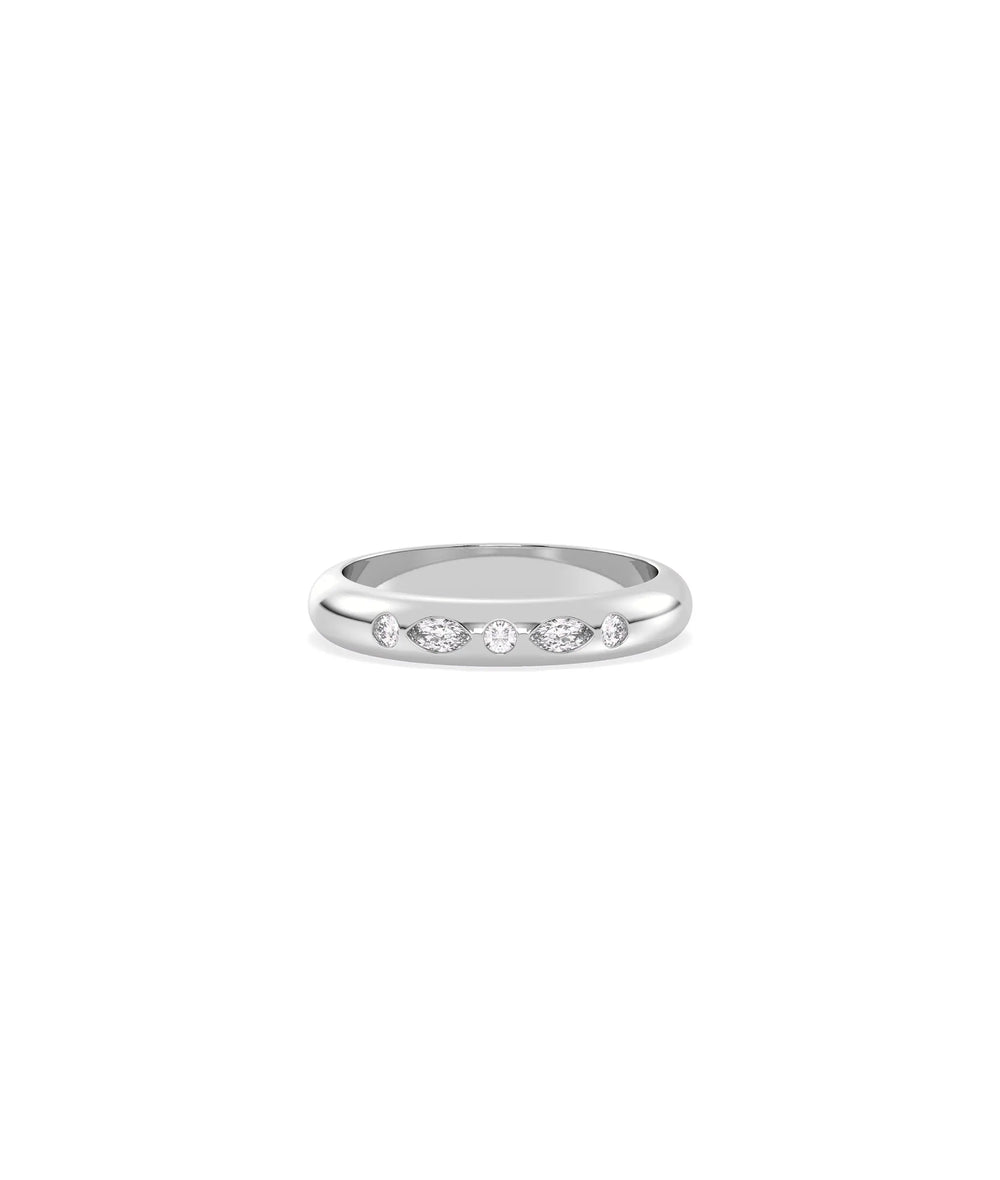 Multi Shape Bezel Band Ring in white gold featuring diverse diamond shapes in bezels
