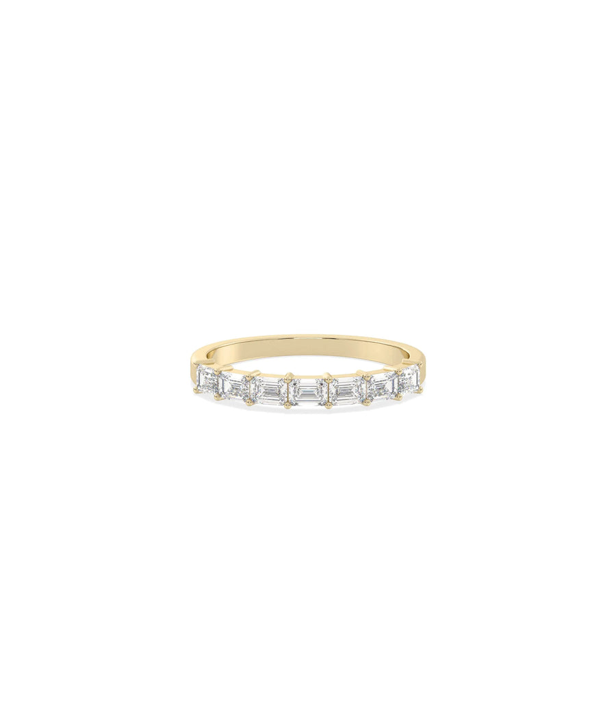 Emerald Cut Diamond Band Ring in yellow gold with step-cut rectangular diamonds