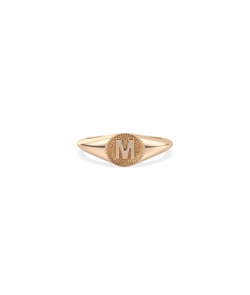 Rose gold Custom Gold Initial Fluted Circle Signet Ring with custom initial and elegant fluting