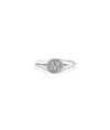 White gold Custom Gold Initial Fluted Circle Signet Ring featuring architectural fluted frame