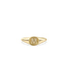 Custom Gold Initial Fluted Circle Signet Ring in yellow gold with personalized initial and fluted border