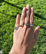 Custom Diamond Initial Fluted Circle Signet Ring finger styling