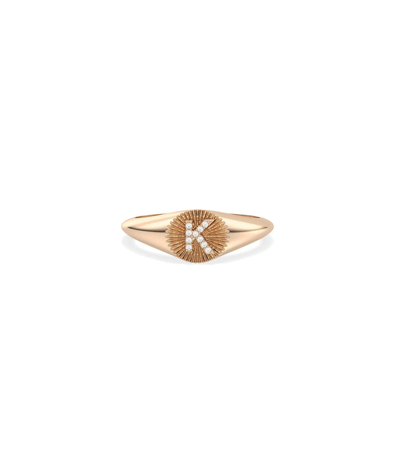Rose gold Custom Diamond Initial Fluted Circle Signet sparkle