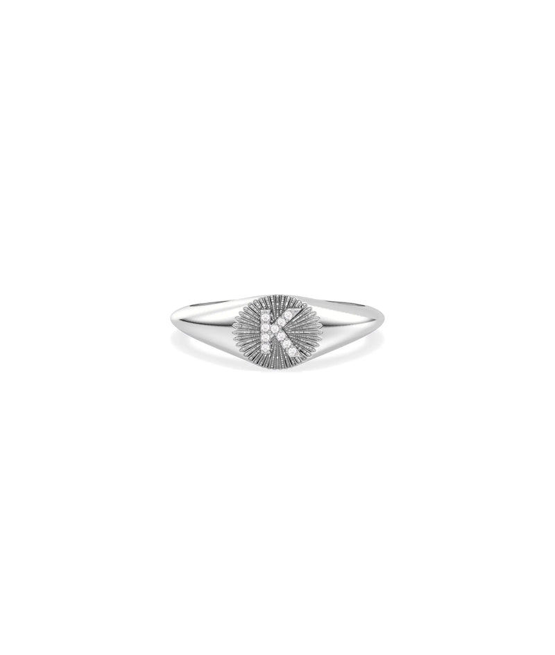 White gold Custom Diamond Initial Signet Ring personalized