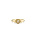 Custom Diamond Initial Fluted Circle Signet Ring yellow gold