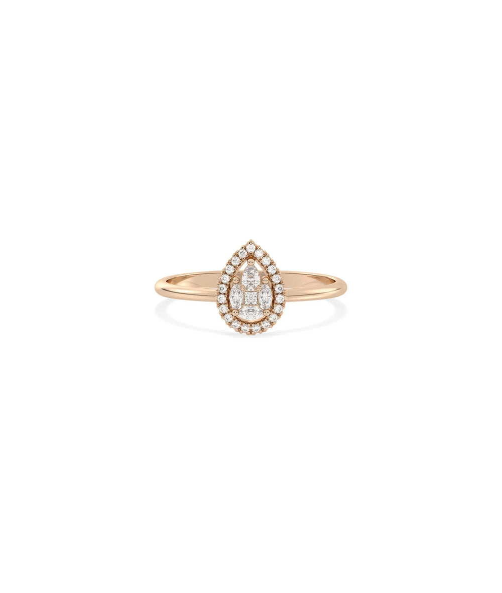 Rose gold Diamond Illusion Set Band Ring with elegant pear-shaped illusion set stones