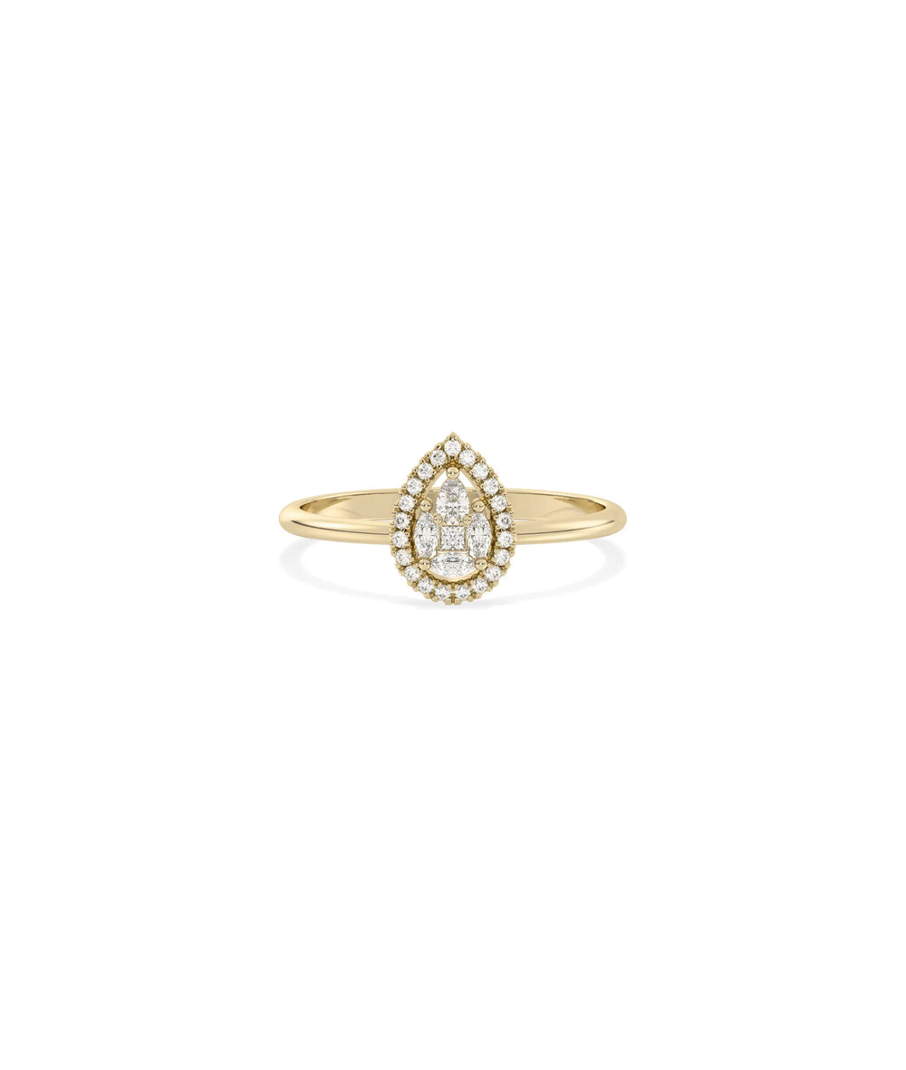 Diamond Illusion Set Band Ring in yellow gold with pear-shaped illusion diamonds