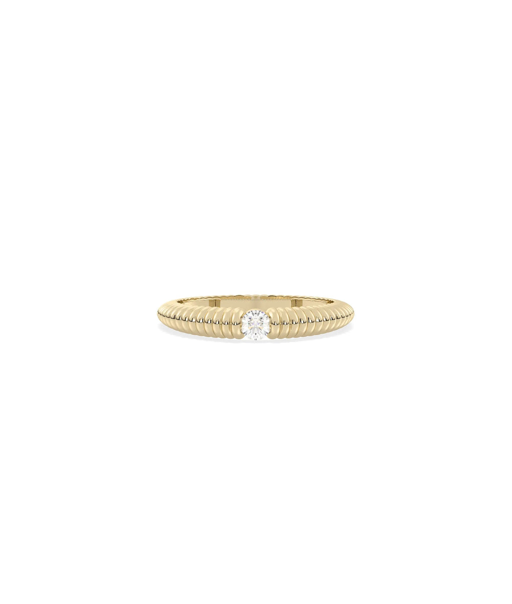 Diamond Solitaire Fluted Ring in yellow gold with solitaire and fluted texture
