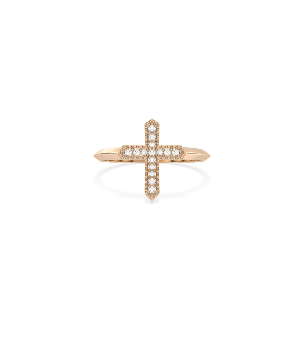 Rose gold Diamond Cross Ring with meaningful religious cross and diamonds