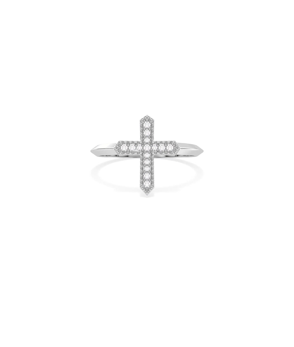 Diamond Cross Ring in white gold featuring sparkling diamond cross motif