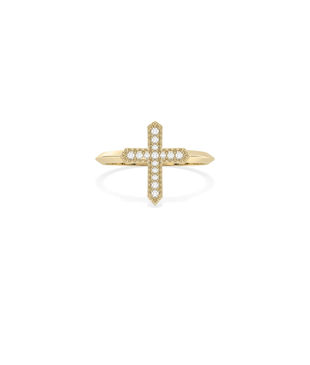 Diamond Cross Ring in yellow gold with diamond-adorned cross symbol