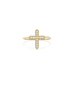 Diamond Cross Ring in yellow gold with diamond-adorned cross symbol