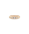 Rose gold 3 Stone Dome Ring with substantial center diamond and architectural styling