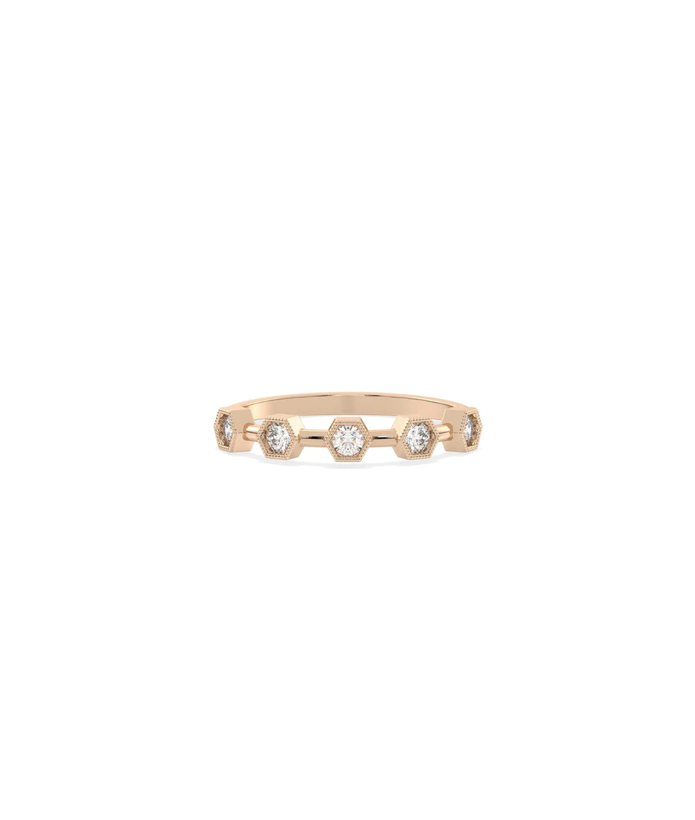 Hexagonal Outline Diamond Band Ring - 79e | Everyday 14K Gold Jewelry