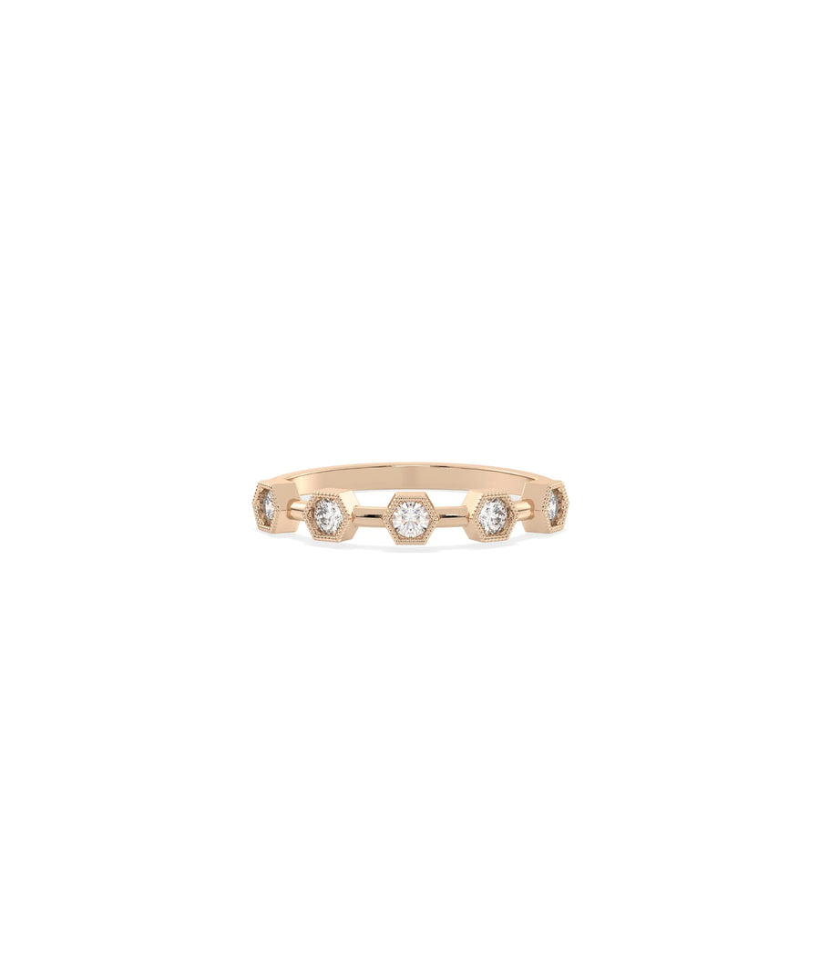 Hexagonal Outline Diamond Band Ring - 79e | Everyday 14K Gold Jewelry