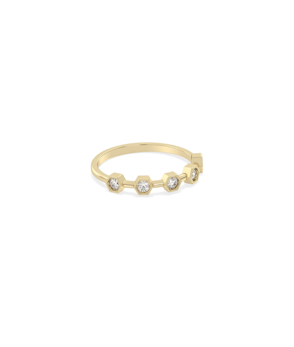 Hexagonal Outline Diamond Band Ring - 79e | Everyday 14K Gold Jewelry