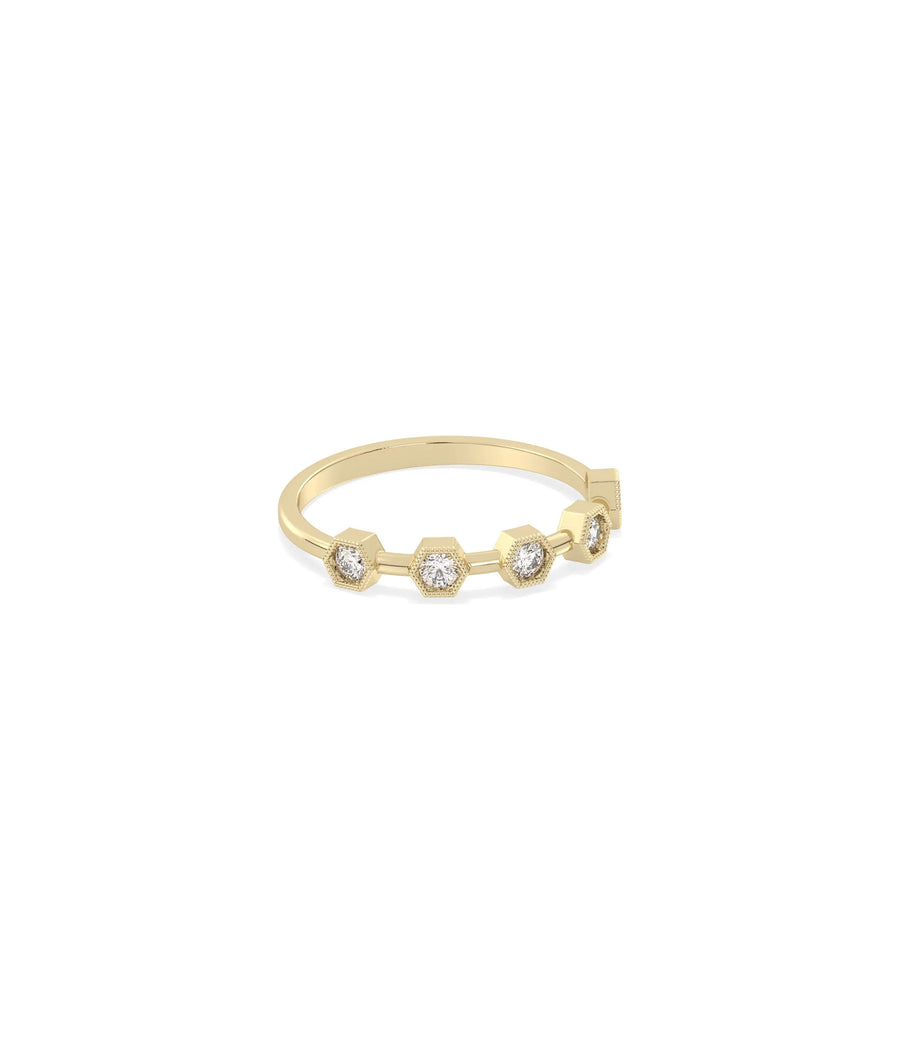Hexagonal Outline Diamond Band Ring - 79e | Everyday 14K Gold Jewelry