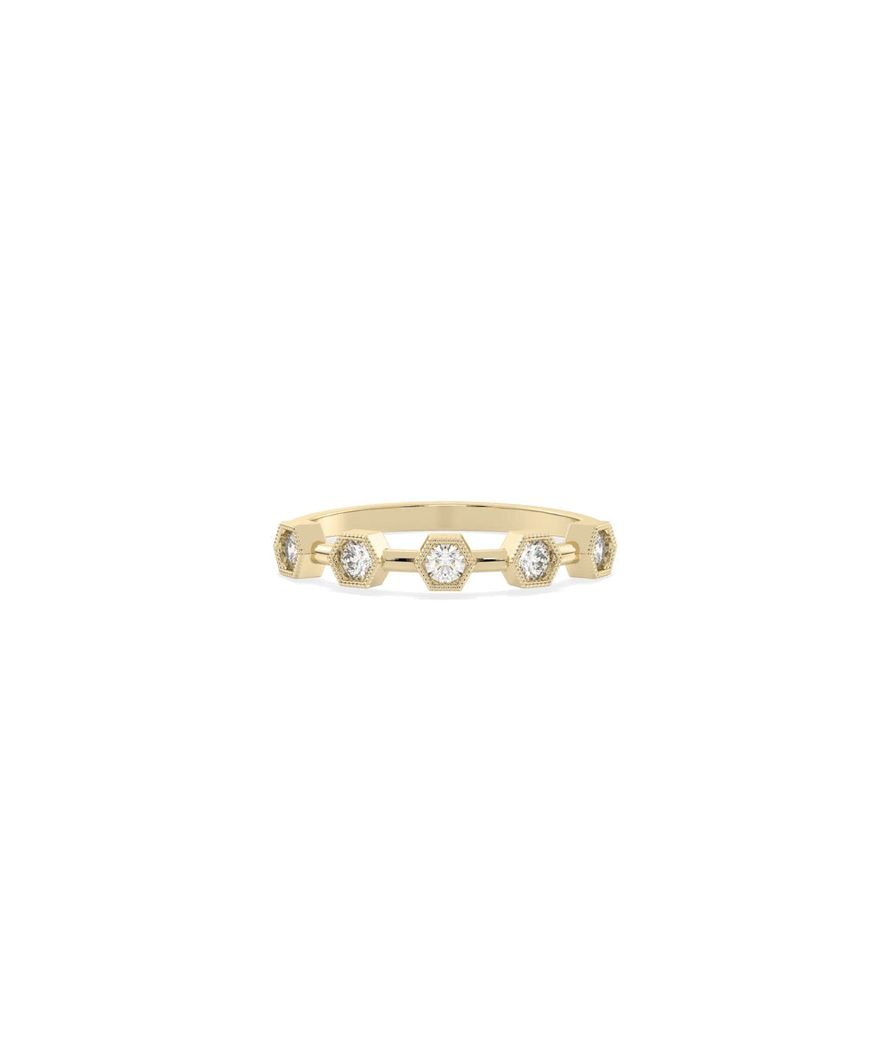 Hexagonal Outline Diamond Band Ring - 79e | Everyday 14K Gold Jewelry