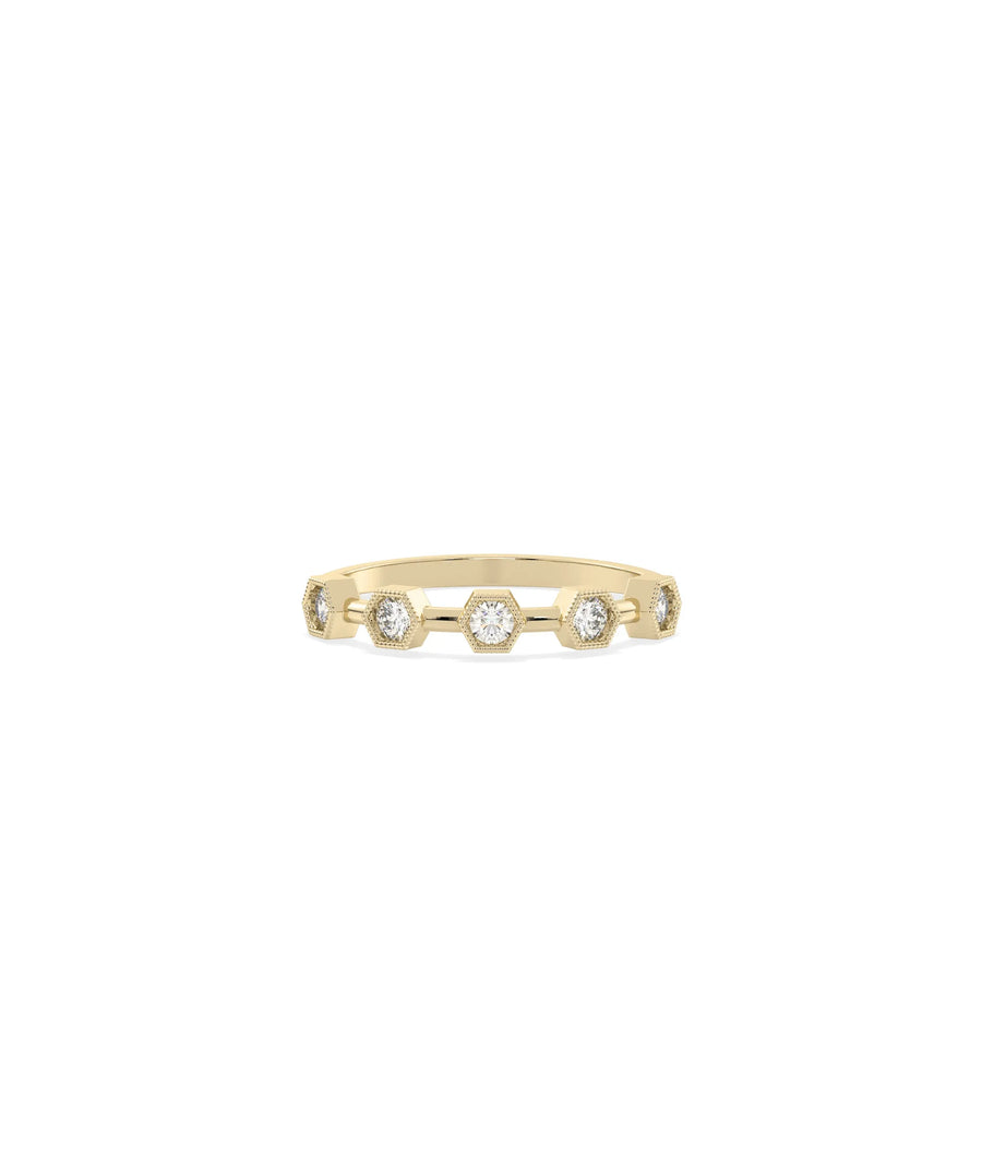Hexagonal Outline Diamond Band Ring - 79e | Everyday 14K Gold Jewelry