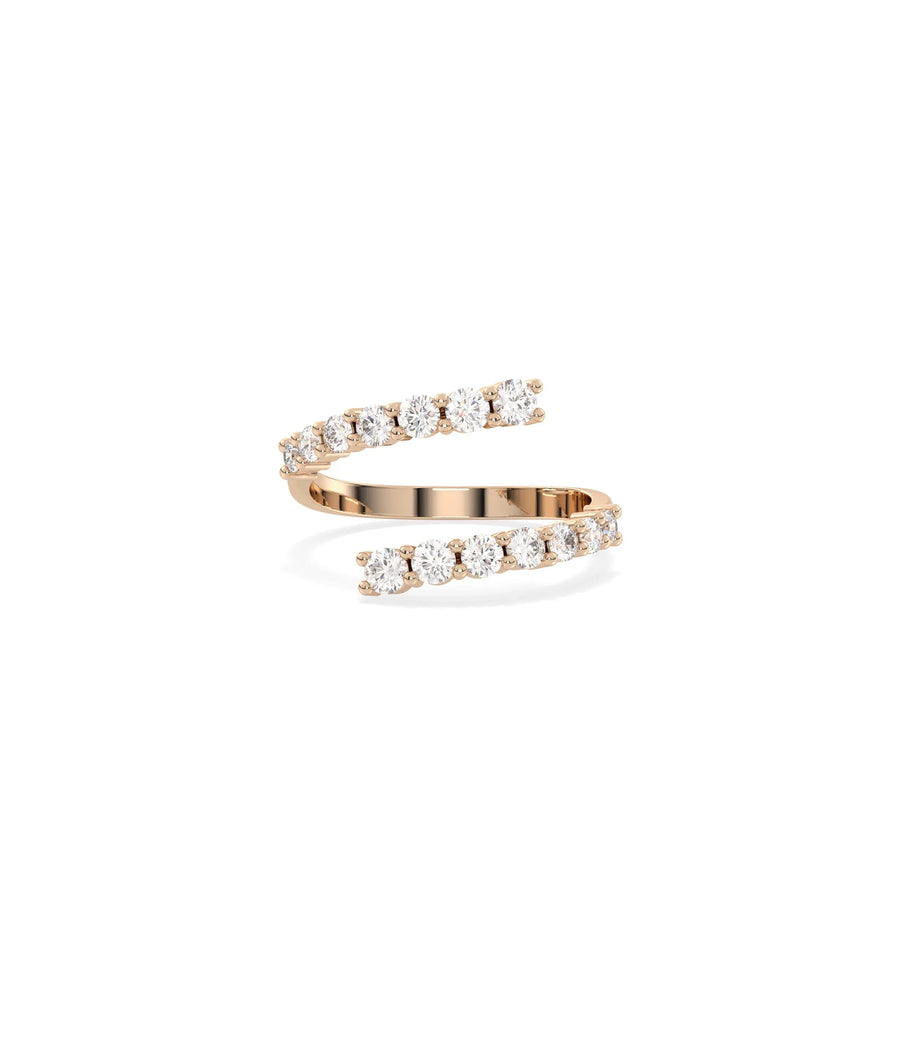 Rose gold Diamond Bypass Ring with contemporary crossing band and sparkle